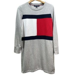 TOMMY HILFIGER Rare Women's Essential Flag Colorblock Sweatshirt Dress Gray M